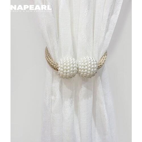 NAPEARL 1 Piece Tiebacks All Match Curtains Ropes Home Decor Magnet Link Thread Pearl Design Solid Color Style Drops White