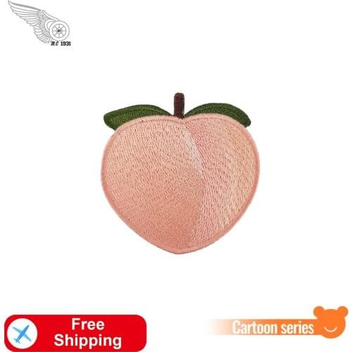 Cute Peach Embroidered Patches Ironing Badges Pink Stickers Cartoon Fruit Stripe On Clothes Dress Shirts DIY Jean Coat Appliques