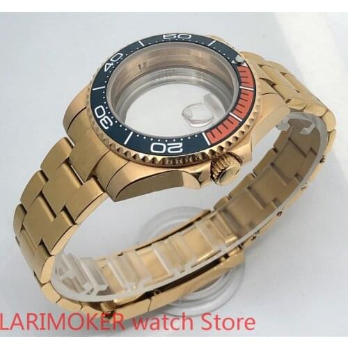 Transparent back cover 904L stainless steel gold strap bracelet with 40mm sapphire glass ETA NH36 MH35 case blue orange bezel