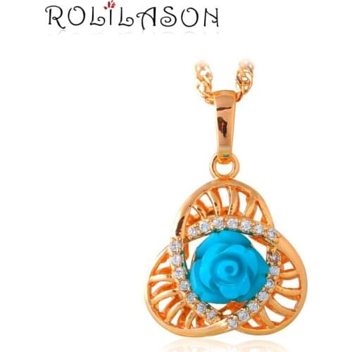Rose language Blue for Brave gold Tone zircon statement necklaces pendants party fashion jewelry LN615