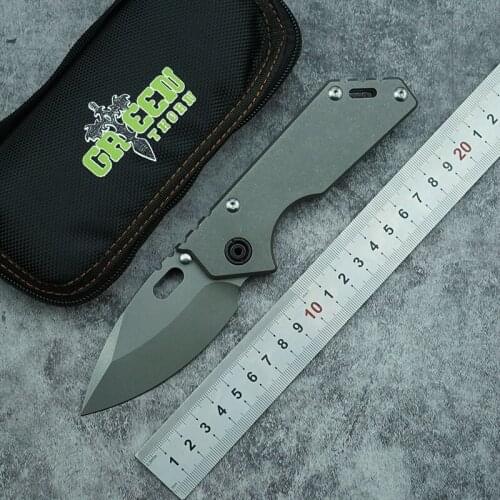 Green thorn 75AR D2 steel folding knife titanium alloy handle outdoor camping survival kitchen fruit knife EDC tool knife