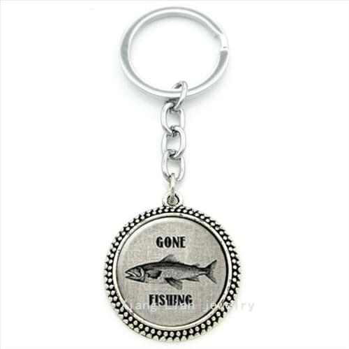 Vintage classic men jewelry Gone Fishing photo keychain Fish charm plated jewelry bijoux femme father,husband gift