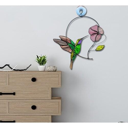 Stained Glass Window Panel Hangings Birds in Color Glass Suncacthers for Windows Car Garden Art Home Decor
