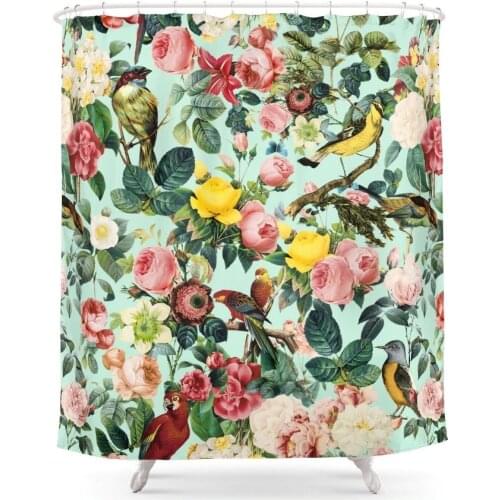 Floral and Birds Shower Curtain Bathroom Curtain