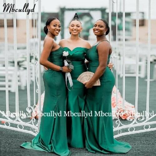 Green Satin Mermaid Bridesmaid Dresses For Women V Neck Backless Trumpet Slit Summer Country Wedding Guest Dress Plus Size