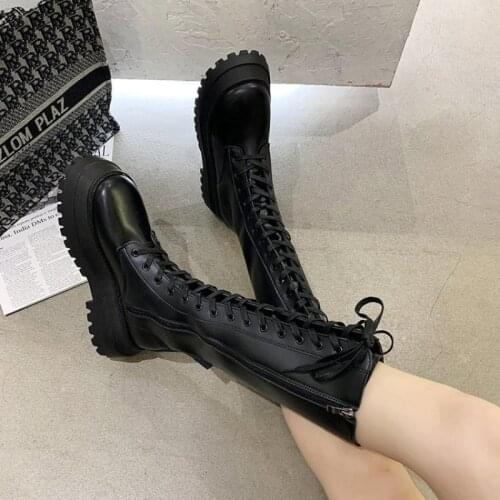 2021 Chunky Platform Pu Leather Knee High Boots Women Punk Increasing Long Woman Lace Up Booties Mujer Zip Chelsea654