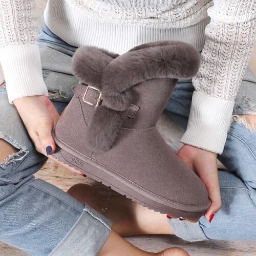 ZUZI Australia Snow Boots Women Genuine Cowhide Leather Warm Fur Plush Insole Shoes Womens Winter Belt Buckle Mid-Calf Boots