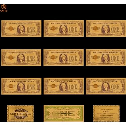 10PCS/Lot US Colorful Currency Paper 1 Dollar Money in 24k Gold Plated Fake Banknote Paper Collections Free Shipping