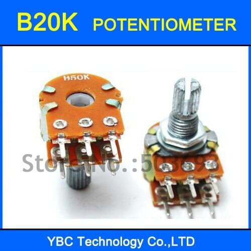 20pcs B20K 15MM 6Pins Rotary Potentiometer Free Shipping