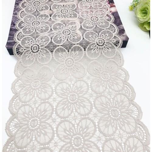 3y/lot Width 22.50cm Light Beige Floral Stretch Lace Trim For Lingerie Sewing Craft DIY Apparel Fabric Lace Garment Accessory
