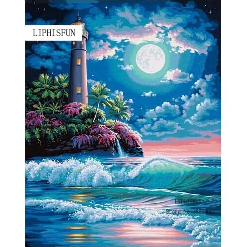 5D Full Drill DIY Diamond Painting Ocean Light House Square Rhinestone Diamond Embroidery Cross Stitch Diamond Home Decor