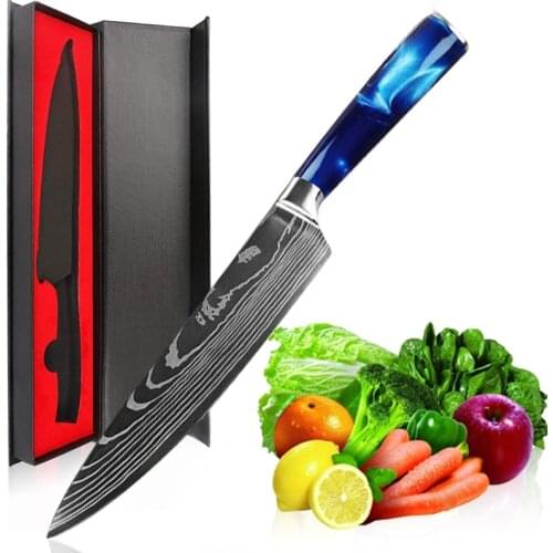 8 Inch Chefs Knives Japanese Santoku knife Damascus Knife 7Cr17mov High Carbon Stainless Steel Vegetable Meat Cooking Knife