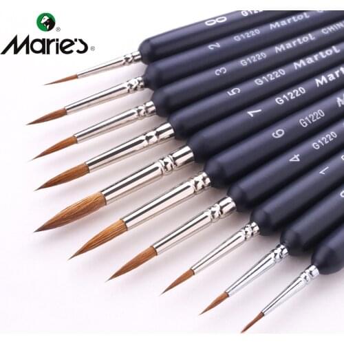 Maries 10Pcs Different Size Weasel Hair Hook Line Watercolor Brush Pen Set Fine Stroke Line Tip Paint Brush Artist Oil Acrylic