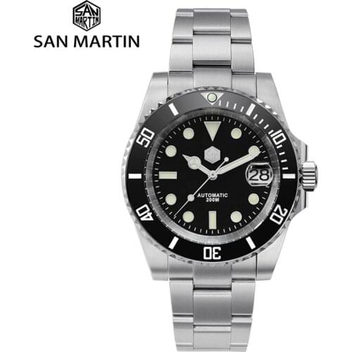 San Martin Diver Water Ghost Luxury Sapphire Crystal Men Automatic Mechanical Watches Ceramic Bezel 20Bar Luminous Date Window