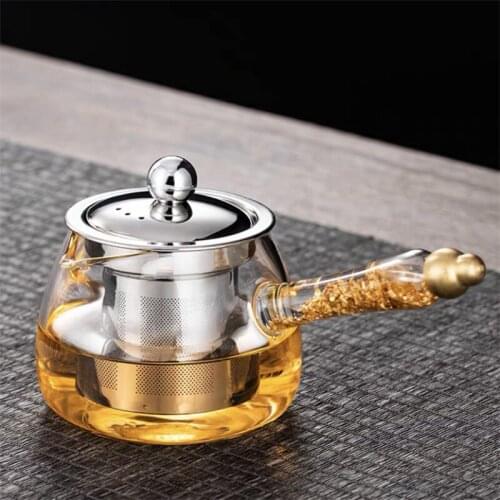 Thickened Heat Resistant Glass Teapot with Wood Handle Household Stainless Steel Filter Tea Pot Tea Maker Kung Fu Kettle Tea Set