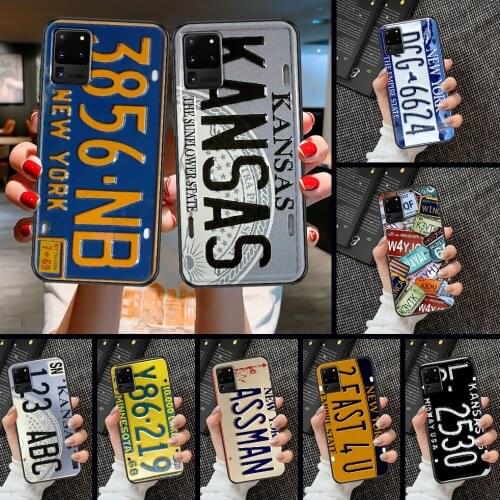 Retro License Plate Number Phone case For Samsung Galaxy Note 4 8 9 10 20 S8 S9 S10 S10E S20 Plus UITRA Ultra black luxury coque