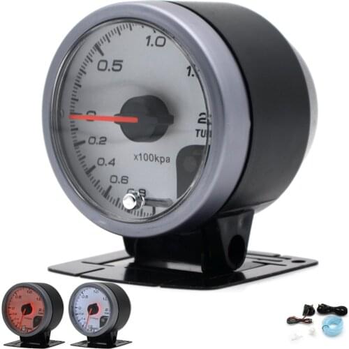 Dragon Gauge 60MM 2.0 BAR Boost Turbo Gauge White Face Dual Led Color Display