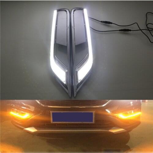 For Honda CR-V CRV 2015 2016 Daytime Running Light LED DRL ABS fog lamp cover Driving lights Yellow Turn Signal Lamp 12V