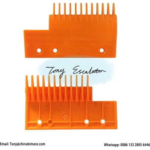 S655B6 Escalator ABS Comb Plate L155mm W92mm Hole Space 80mm 27mm LEFT 12Teeth Orange Plastic