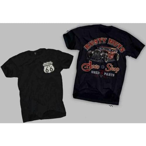 T Shirt Men Summer Style T Shirt Rusty Nuts T-Shirt Route 66 Pin Up Old Skool Classic 50Er Hot Rod Car Fanscool Tee Shirts