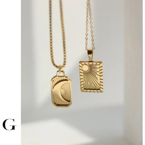 GHIDBK Street Style Stainless Steel Irregular Textured Moon and Sun Rays Charms Pendant Chokers for Women Minimalist Neckalces