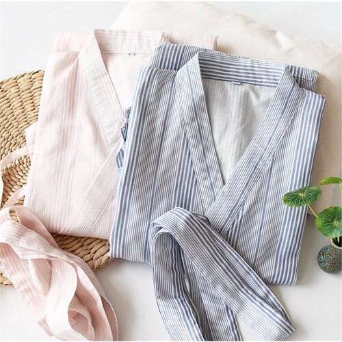 Bathrobe Couple Kimono Robes Women Hombre Japan Striped Nightwear Cardigan With Blet Mujer Sleepwear Cotton Yukata Sleeping Tops