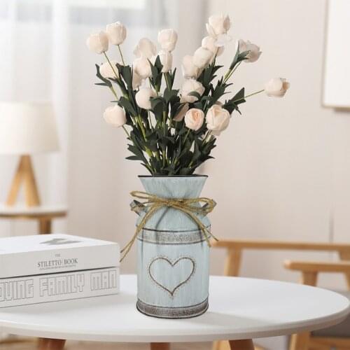 Garden Metal Flower Vases Home Wedding Artificial Flowers Bucket Barrel Holder Shabby Chic Country Style Vintage Jug Can Craft