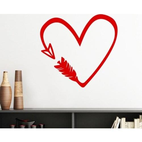 Red Creative Design Arrow Heart Illustration Pattern Silhouette Removable Wall Sticker Art Decals Mural DIY Wallpaper Room Decal