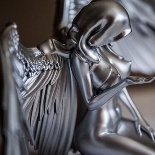 Creative Sculpture Statue for Indoor and Outdoor Art Angel Female Woman Wings Kneeling Cloak Hat 3D Angel Art Statue Decor