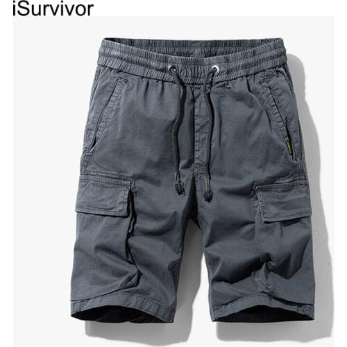 ISurvivor 2021 Summer New Style Solid Color Sports Casual Shorts Slim Cotton Overalls Youth Fashion Trend Multi-pocket Pants