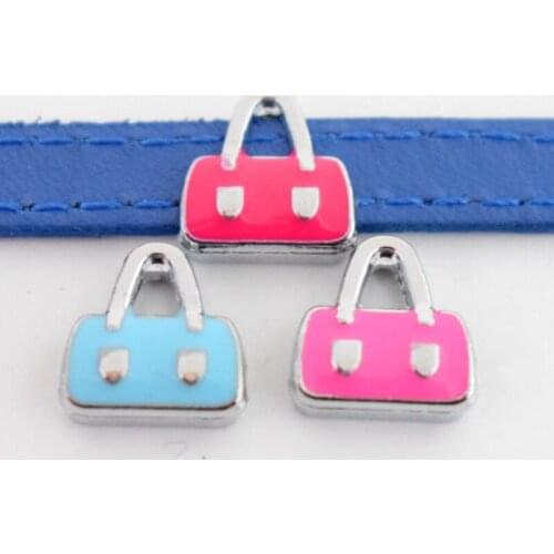 8mm Hole Pink Blue Cute Bags Slide Charms Enamel Slide Beads DIY Accessories Handmade Jewelry For Bracelets Key Rings Pet Collar