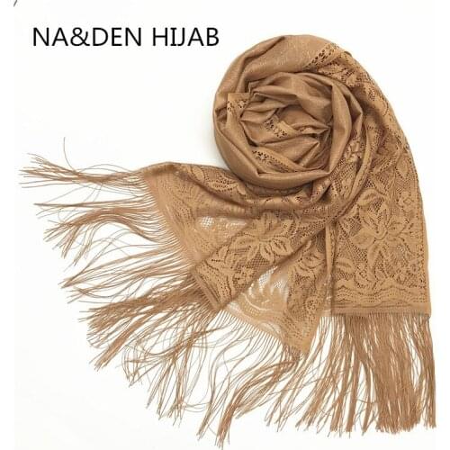 Muslim hijabs summer lace flower tassels women scarves shawls bandana foulard femme Hi-Q New fashion solid plain wraps 10pcs