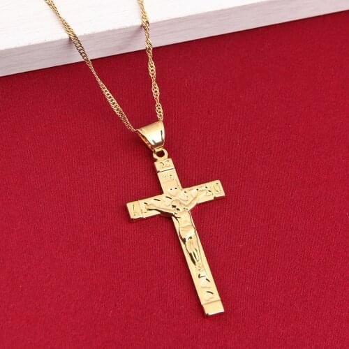 Men Jesus Cross Necklace Gold Color INRI Heart Pendant For Men Jerusalem Cross Jewelry