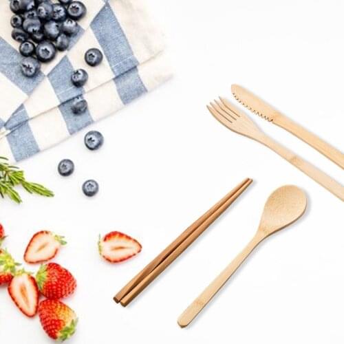Bamboo Cutlery Set Travel Utensils Biodegradable Wooden Dinnerware Outdoor Portable Flatware Zero Waste Bamboo Tableware Set New