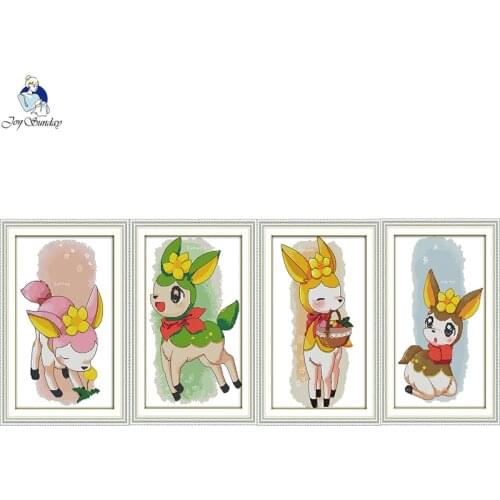 Four Seasons of the Deer Cross Stitch Kits 11CT Printed Fabric 14CT Canvas DMC Counted Printed Cross-stitch Embroidery Thread