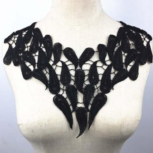 Patches fabric collar Trim Neckline Applique for dress/wedding/shirt/clothing/Sewing flower Floral lace black water drop mesh