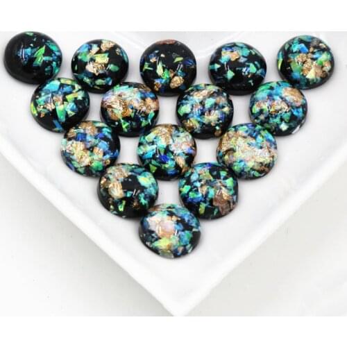 New Fashion 40pcs 8mm 10mm 12mm Black Colors Built-in metal foil Flat back Resin Cabochons Cameo