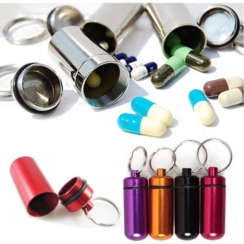 Newly Small Aluminum Survival Pill Medicine Capsules Containers Box with Keychain