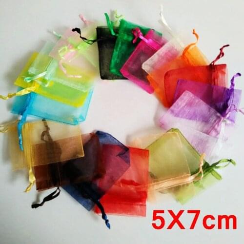Wholesale 1000piece lot Jewelry packaging Drawable Organza Bags 5x7cm Wedding Candy Gift Bags & Pouches Free Shipping OGB001