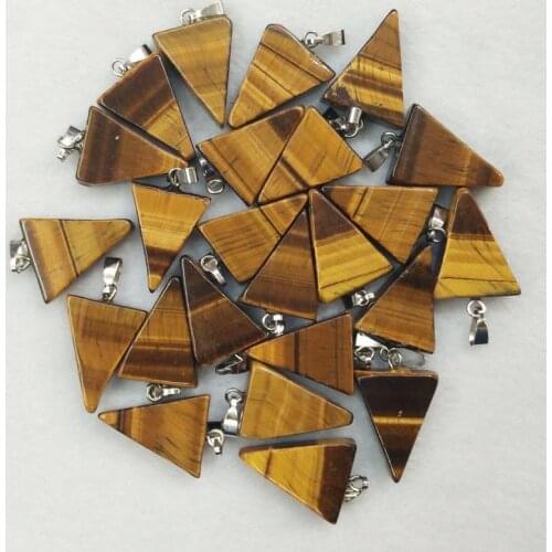 Wholesale 50pcs/lot 2016 fashion high quality natural tiger eye stone triangle shape charms pendants fit necklace making free
