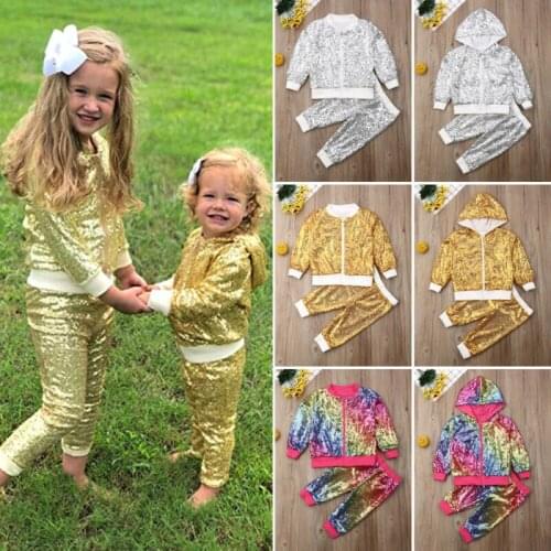 Toddler Kids Baby Girl Boys Fall Autumn Clothes Sequins Pullover Zipper Tops+ Casual Pants Outfit Children Kids Clothing Sets