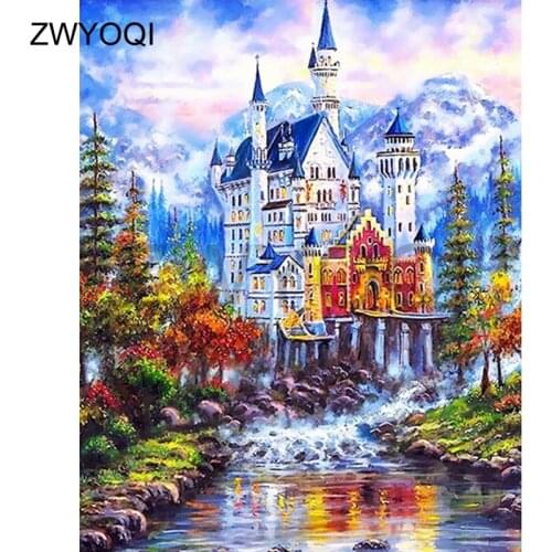 Full Round Diamond mosaic Castle scenery Full Square Diamond painting Cross stitch Castle scenery lake 5DDIY Diamond embroidery