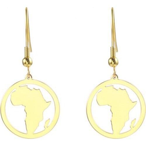 RIR Gold Africa Shape Drop Earrings Stainless Steel African Outline Ethnic Afrocentric Earrings Jewelry For Women
