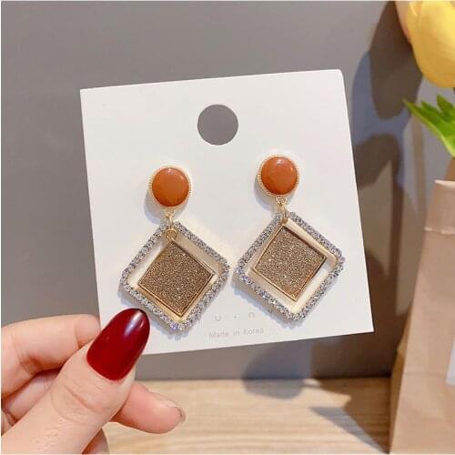 Charm Needle Earrings Geometric crystal Earrings Hollow Crystal Frosted Texture Long Earrings Fashion Exaggeration Ladies