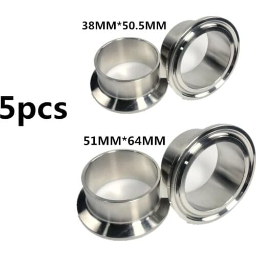 WZJG 5PCS Sanitary Pipe Weld Ferrule Tri Clamp Type Stainless Steel Flange SUS 304