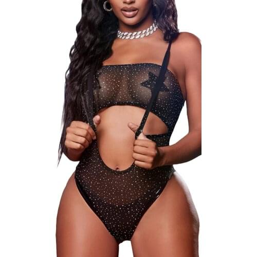 Sheer Lace Bodysuit Women Backless Transparent Mesh Bow Sexy Jumpsuit Catsuit Straps Bodysuits Thong