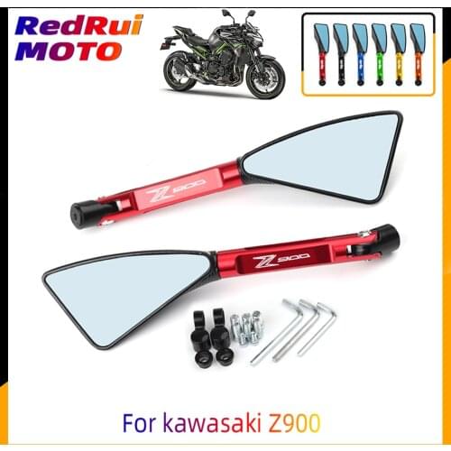 Universal With Logo 6 Colors Motorcycle CNC Aluminum 8mm 10mm Rear View Mirrors Blue Anti-glare Mirror For kawasaki Z900 Z 900