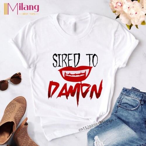 The Vampire Diaries Harajuku Kpop Casual Short Sleeve T Shirt Women Fashion Ullzang T-shirt DAMON Tshirt 90s Korean Tops Female