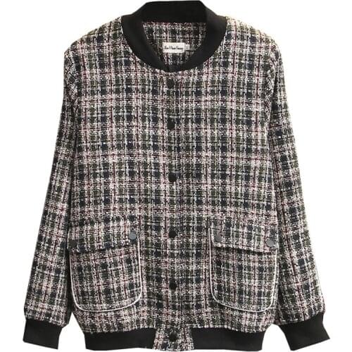 Spring 2021 Women Jacket Oversize Fashion Casual Clothes Female Coats Woolen Chic Contrast Plaid Chaqueta De Mujeres