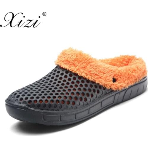 XIZI New winter Plus cotton Hole Shoes Lover Double layer Mesh Unisex Flat Fashion Winter Male And Female Couple Cotton Slippers